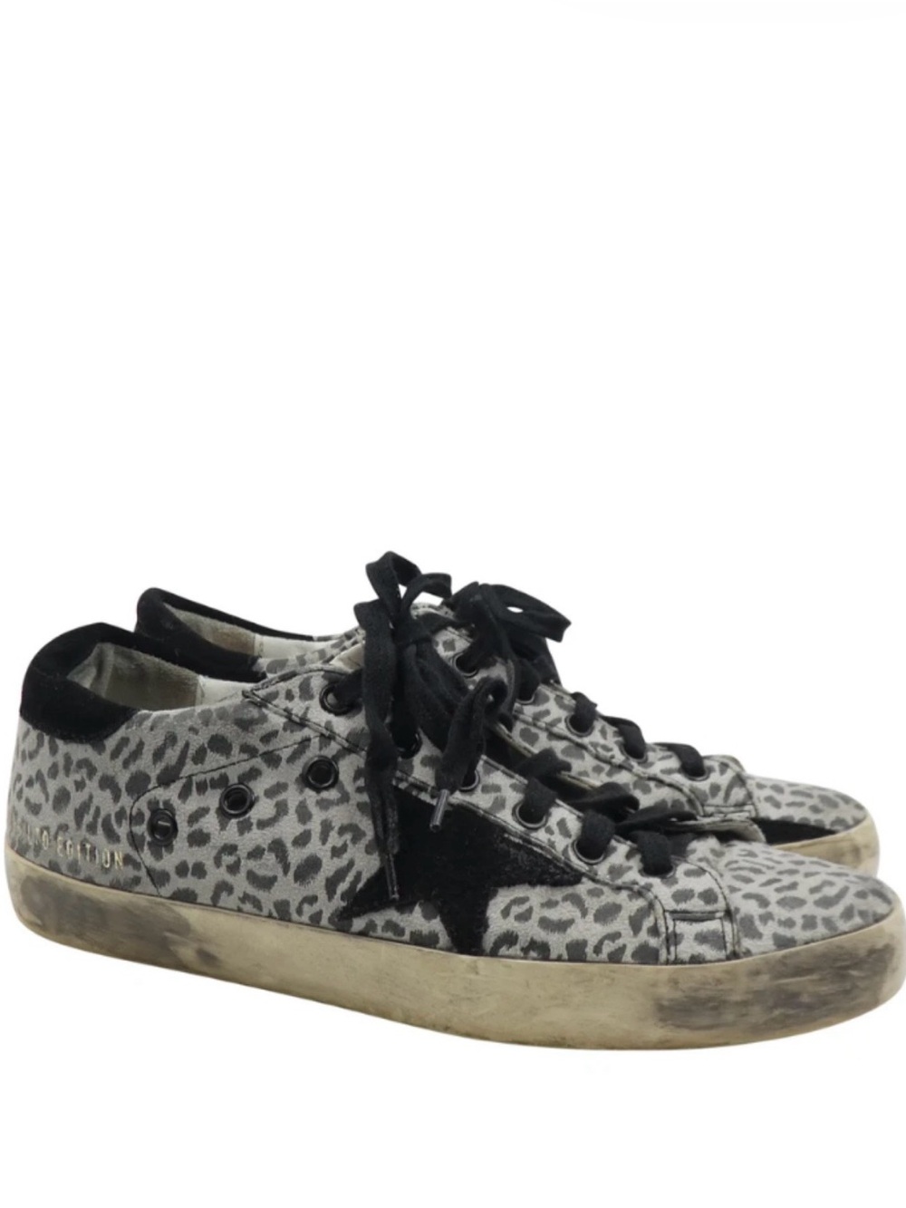 Golden Goose Superstar Leopard Nubuck Suede Sneakers Gray Black EU 38 US 8